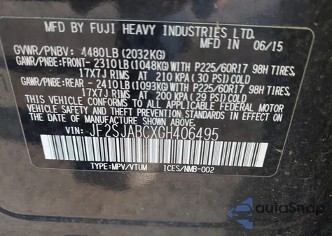 2016 Subaru Forester 2.5I from USA, damaged, VIN JF2SJABCXGH406495